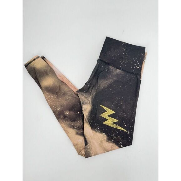 Teeki Hot Pant Leggings Electric Night Print Black Galaxy High Low Waist Sz M - Picture 1 of 7